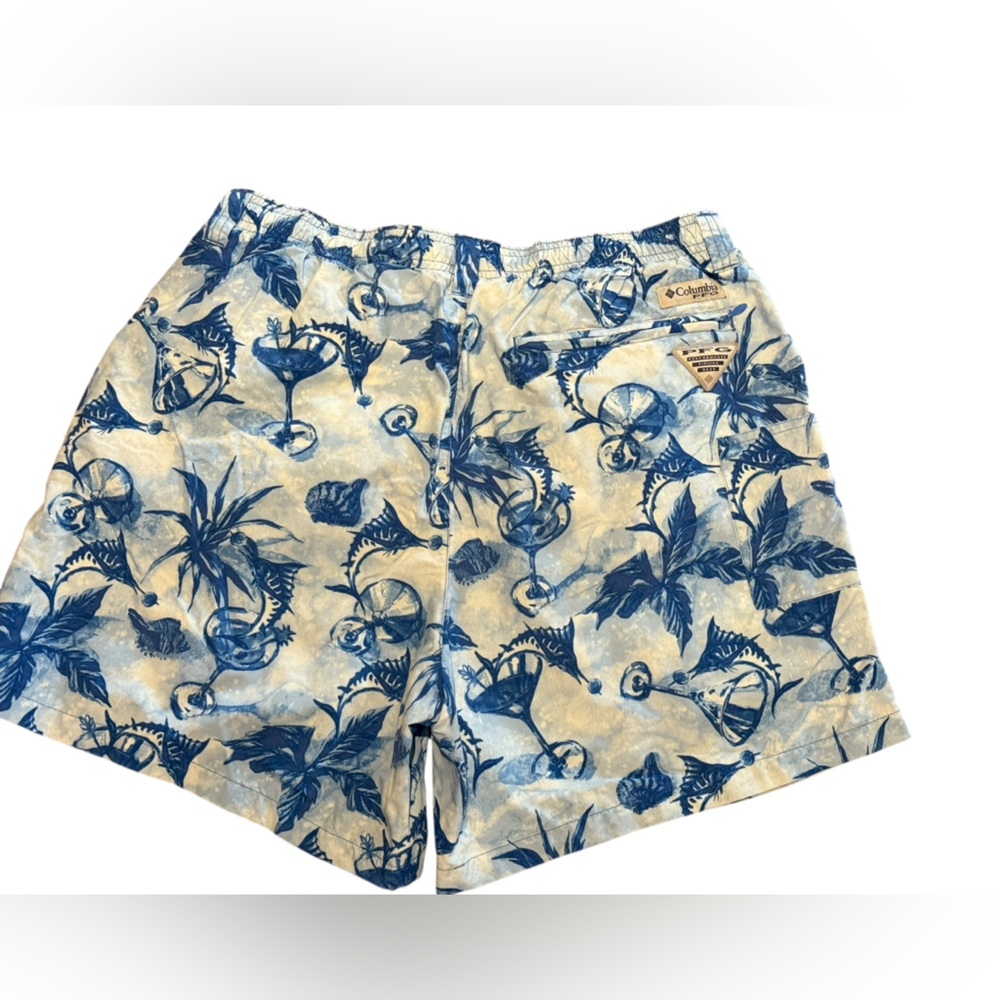 Columbia PFG Men’s Size Medium Blue and White Tropical Swim Trunks